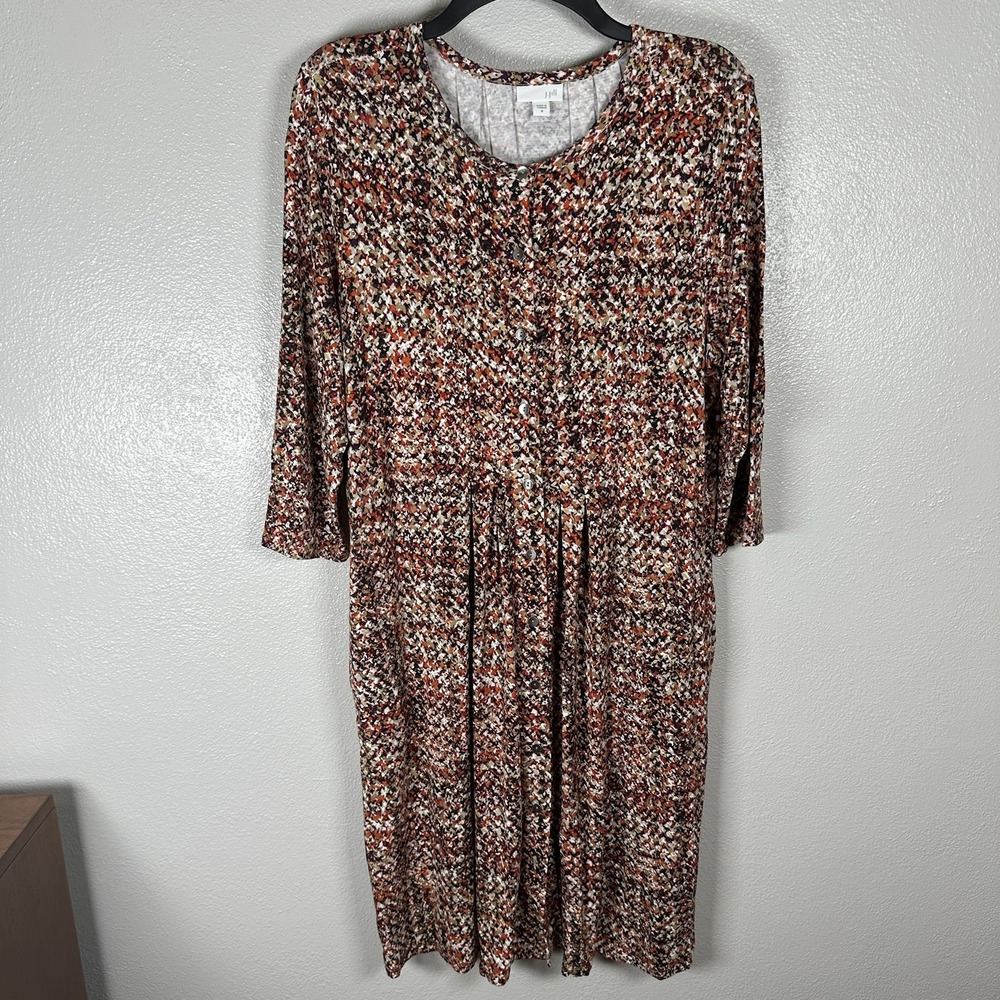 J.Jill  Button Front Dress Womens Medium 3/4 Sleeve Rayon Stretch Pockets Fall